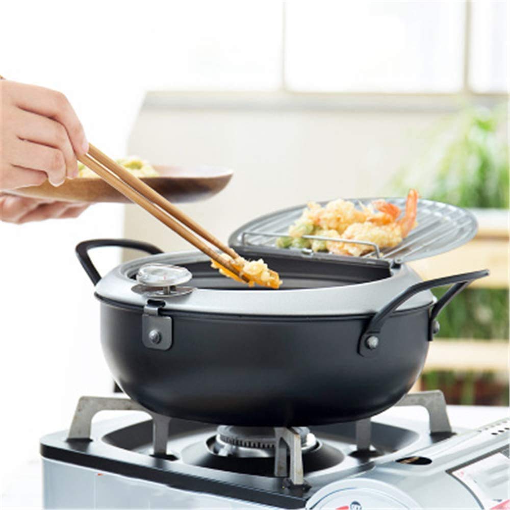 DQM Revestimiento Antiadherente Sartén con termómetro Tempura Fryer Pot, freidora, Perfecta for freír.Estufa De Gas, Placa De Inducción, Estufa Eléctrica.fácil de Limpiar