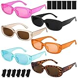 URATOT 6 Pack Small Rectangle Sunglasses Women Retro Glasses Vintage Square Eyewear Wide Frame Sunglasses with Storage Bag