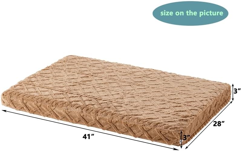 Orthopedic Memory Foam Dog Crate Pad, Medium Size, Brown Diamond Pattern, Waterproof Lining, Washable Cover for Dogs and Cats 41" L x 28" W x 3" H