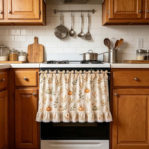 Thanksgiving Fall Oven Skirt Kitchen Curtains Pumpkin Leaf With Bow Ruffled - image 6