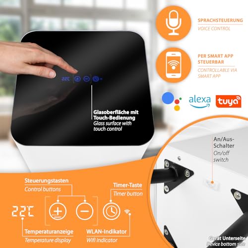 Sundirect Tower- Pro Infrarotheizung IR- Heizsäule 500W/ 1000W Touch- Thermostat mit Wochenprogramm, 24h- Timer, Tuya Smart App, optimal für Büro. Konferenzraum, Wintergarten-8