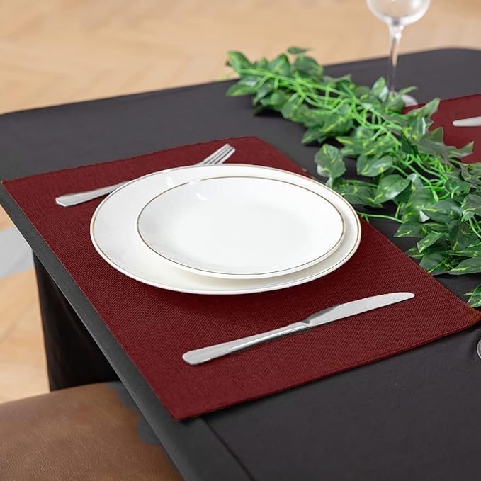 Cloth Burgundy Placemats Set of 8, Linen Type Fabric Placemats Machine Washable Heat Resistant Placemats Polyester Place Mats for Halloween, Thanksgiving and Christmas Dining Table (Burgundy) - Image 3