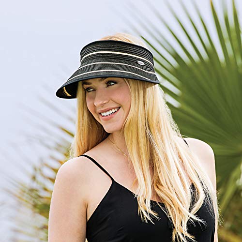 Women’s Savannah Sun Visor – Broad Brim Visor, Packable, Camel/Black Stripes #TOP4