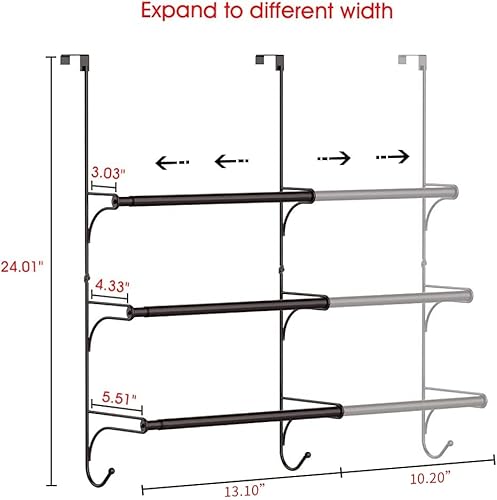 Skycarper Adjustable Over The Door Triple Towel Rack With Double Hooks,Bronze #TOP1