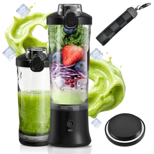 Image of CC Store Portable Blender 20 Oz with USB-C Rechargeable Design, Black | Personal blender for smoothies with leakproof travel cup,pulse mode,LED light,BPA free,cordless for gym and office
