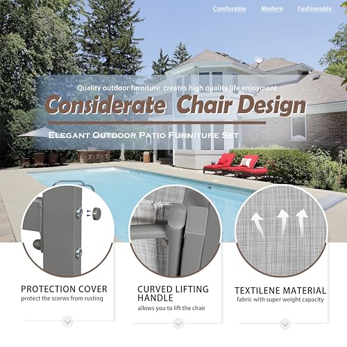 Image of Vongrasig 4 Pieces Patio Furniture Sets,Outdoor Patio Conversation Sets with Glass Coffee Table, Small Porch Balcony Furniture, Patio Table and Chairs Set for Garden, Backyard (Silver)