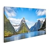 islandburner Bild auf Leinwand Milford Sound Neuseeland Mitre Peak Fiordland National Park Südinsel Spektakläre Bilder Wandbilder Poster
