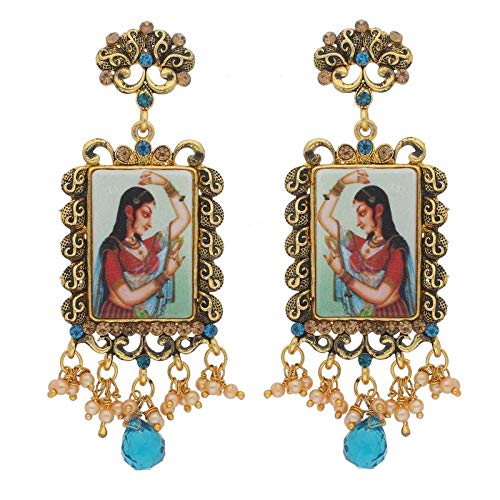 I Jewels Gold Plated Traditional Padmavati Portrait Pearl Drop Dangle Earrings for Women (E2024Bl) (B07K4631YQ) Amazon Price History, Amazon Price Tracker