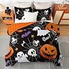 Halloween Duvet Cover Set King Size,3 Pieces Black Skull Pumpkin Cobweb Comforter Cover Set with 2 Pillowcases Ghost Festival Themed Bedding Set King 103x96In(Not Comforter) #1