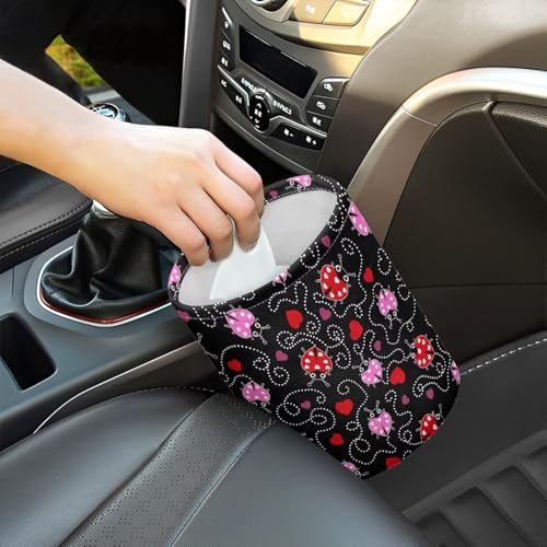 Image of Renewold Car Trash Can Ladybug Print Car Trash Bag Hanging with Adjustable Straps Foldable and Portable Garbage Bin Bedroom Camping Picnic Hiking Beach Storage Orgainzer Desktop Bag Waterproof
