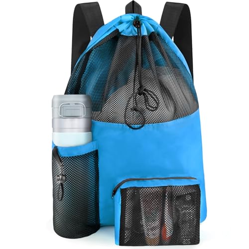 HOHOM Bolsa de natación de malla para playa, mochila con cordón, bolsas de gimnasio impermeables para mujeres y hombres, bolsa de piscina grande para nadadores