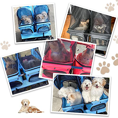 Dporticus Double Pet Stroller Foldable Stroller For 2 Dogs Cats Two-Seater Carrier Strolling Cart For Dog Cat And More Multiple Colors #TOP6