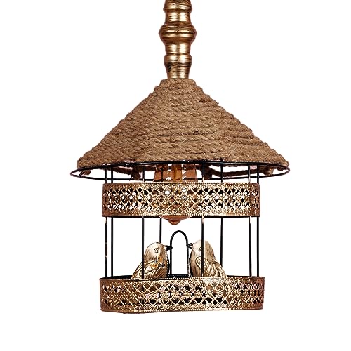 Image of DECOHOME Modern Hanging Ceiling Lamp Lights for Home & Decor | Premium Finish Pendant Light for Living Room, Bedroom & Dining Area | Stylish Indoor Lighting | Chandelier Lights (Birds in Cage-Gold)