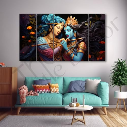 Image of The Castle Decor Lord Radha krishna painting | Multiple Frames Wall Art Painting for living room,Bedroom,Drawing room,Hotels Wooden Framed-Digital Painting (Multi Color - Design 5, 27x48 Inch)