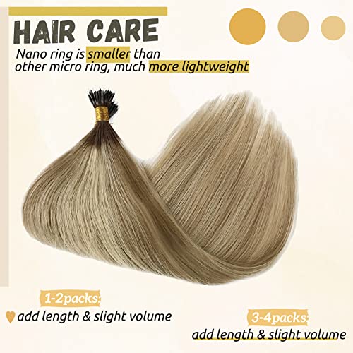 Blonde Nano Ring Hair Extensions Nano Bead Human Hair Ombre Remy Microlink Hairpieces Cold Fushion Pre Bonded Nano Tipped Stick Highlight Nano Tip Hair Extensions For Women 20Inch 550G/50S #8/18/60 #TOP5