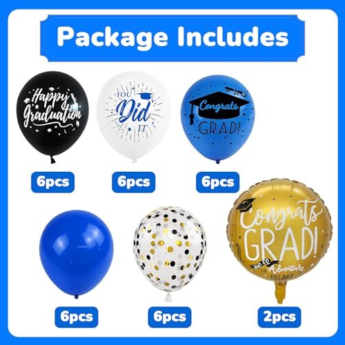 Image of HILAVO Blue and Black Graduation Balloons 2026 Graduation Decoration 18 In Grad Foil Balloon Royal Navy Blue Black White Print Balloon for Class of 2026 Congrats Grad Party Decor College High School
