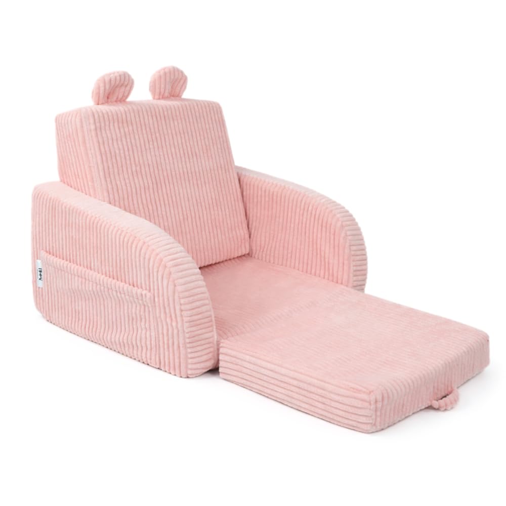 Flumi Kindersessel klappbar personalisiert mit Namen, Kindersofa ausklappbar mit Liegefunktion, Kinder Couch für Kinderzimmer (Cord rosa)
