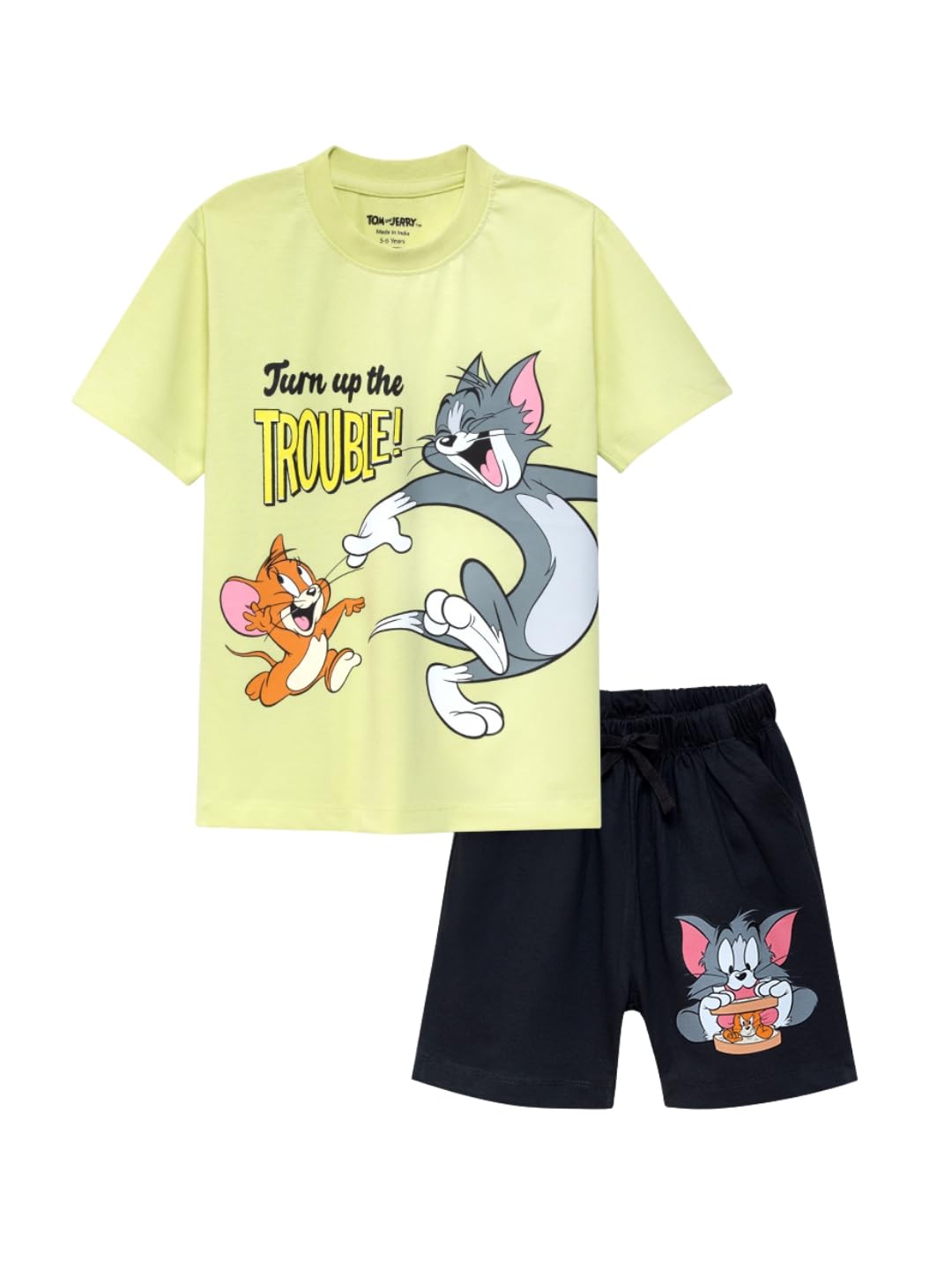 Nap Chief Kids Cotton Official Tom & Jerry Co ord Set for Boys & Girls, T Shirt and Shorts for Casual Wear