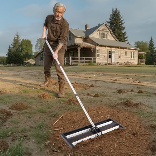 VEVOR Lawn Leveling Rake, Lawn Leveler with 83.9 in Adjustable Handle, 30x10 in Ground Plate, Heavy Duty & Rust-Resistant Metal Soil Leveler, Effort Saving Lawn Leveling Tool for Yard Golf Court by VEVOR - Image 2