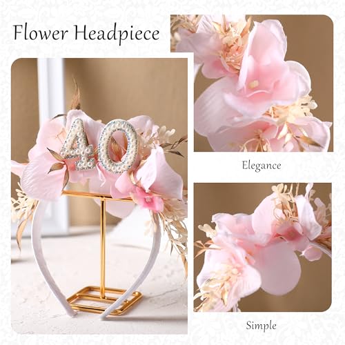 Handmade-Floral-Crown-Pink-Headband-with-Flowers-and-Pearls-Elegant-40th-Birthday-Accessory-for-Women