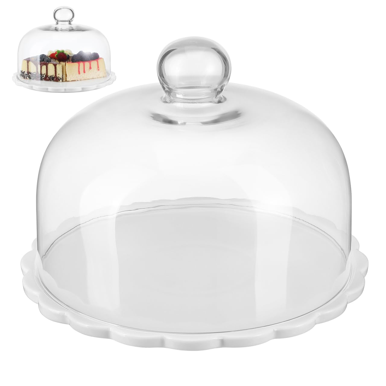 Cabilock 1 Lot de couvercles Ronds pour gâteaux avec Plateau en Verre - Cloche - Plateau Rond - pour goûter
