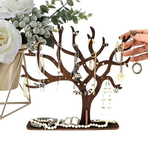 Jongyumo Soporte de madera para joyas, árbol para pendientes, soporte multiusos, organizador de joyas, soporte para collares y pendientes, soporte de exhibición para mesa, salón, baño, dormitorio