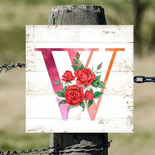 Décoration murale bois initiale W fleur rose cadeau idéal