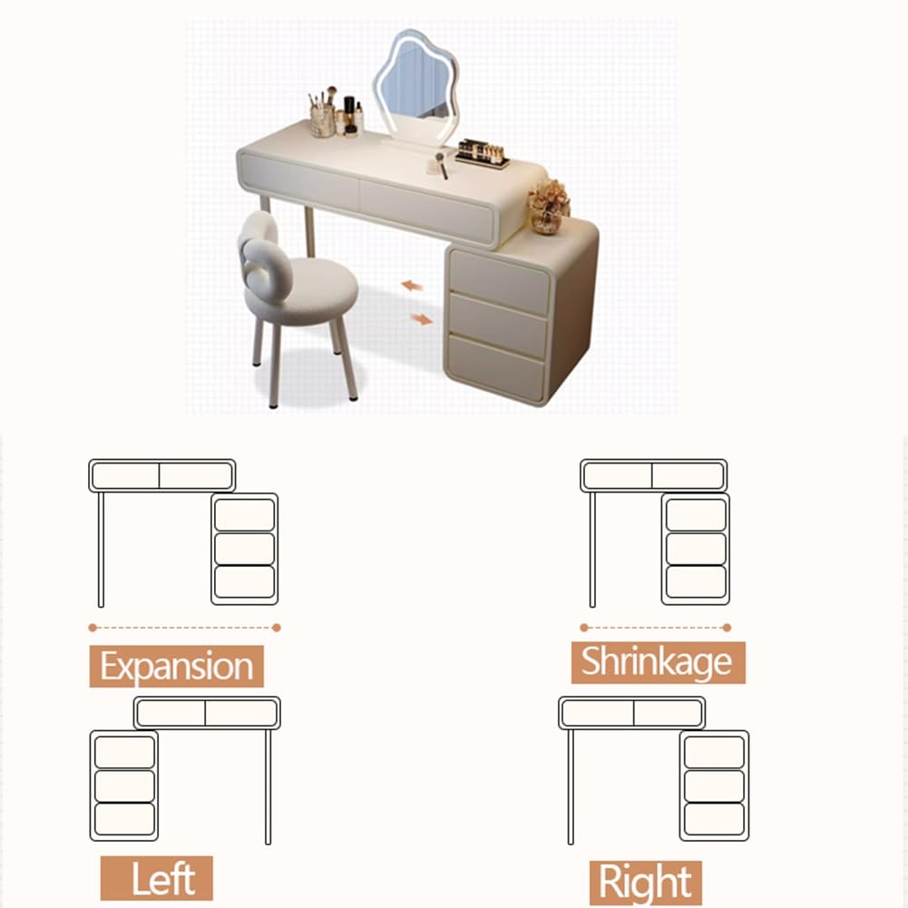 Kaptafel met LED-verlichting spiegel, hoekmake-upbureau, houten dressoir bureau voor vrouwen meisjes thuis slaapkamer cosmetica dressoir meubelcadeau (100 cm, wit