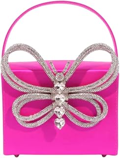 Sparkly Mini Rhinestone Butterfly Evening Square Clutch Purses for Women with Top Handle for Weddings, Prom, Parties