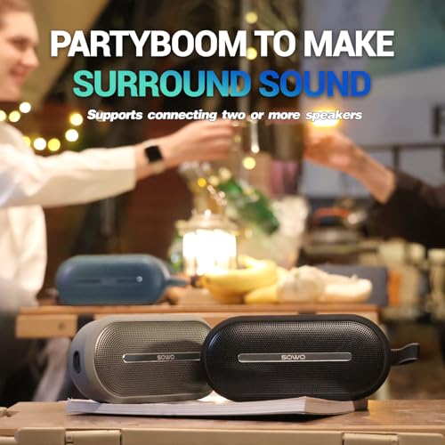 Image of SOWO Portable Bluetooth Speaker with Powerful Bass - Wireless Speaker with Partyboom Technology - 30W, IP67 Waterproof - Stereo Sound for Outdoor, Camping and Travel Use - Blue