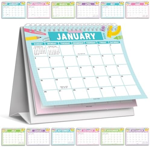 Bibiage Desk Calendar 2025-2026 24 Months Jan 2025 To Dec