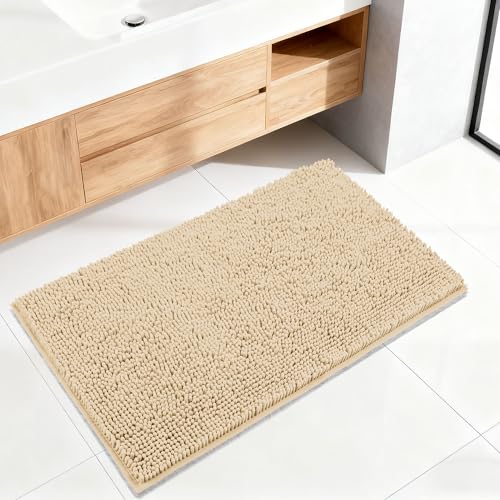 HOMEK Bathroom Rugs Mat 48 x 24, Thick Soft Absorbent Chenille Bath Rugs, Rubber Backing Bath Mats for Bathroom Floor, Tub, Shower, Bedroom, Home Decor Accessories, Quick Dry Machine Washable, Beige by HOMEK - Used condition - Image 9