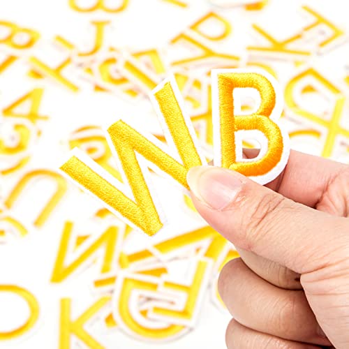 Tacvel 72 Pieces Iron On Letters And Numbers Patches, Embroidered Sew On Patches Alphabet A-Z, Numbers 0-9 Applique For Clothes, Dress, Hat, Socks, Jeans, Diy Accessories (Yellow) #TOP3