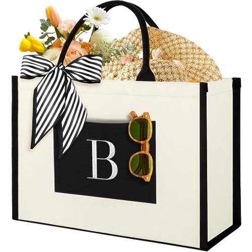 IDEATECH Canvas Tote Bag for Women, Personalized Birthday Gifts for Women, Monogram Beach Tote Bag Great for Wedding, Holiday