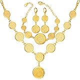 U7 Women 18K Gold Plated Muslim Symbol Coin Beaded Necklace Bracelet Earrings Set