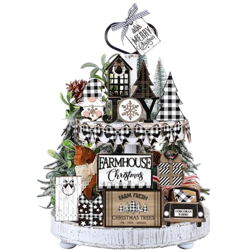 Funnymoom 17 Pcs Christmas Tiered Tray Decor Set Winter Tiered Tray Decor