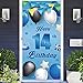 Happy 14th Birthday Blue Banner Backdrop Balloons Stars Confetti Cheers to 14 years Old Theme Decorations Door Porch Decor Gifts for Boys 14 Birthday Party 14 Anniversary Supplies