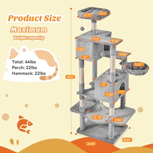 Large 66 Inch Cat Tree Tower with Sisal Scratching Post - Image 2