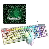 Bunte Gaming-Tastatur mit Hintergrundbeleuchtung, solide Konstruktion beschichtet und doppelt spritzgegossene Tastenkappen bieten leises und präzises Tastendruck. 
