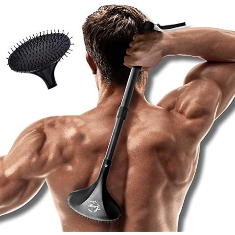 EASACE Telescopic Back Scratcher with Long Handle 21.5 Inch Adjustable Backscratchers Telescoping for Women Men Pregnant Extendable Head Body Scratcher Retractable Over-Sized Bristled Scratcher（Black） Cover