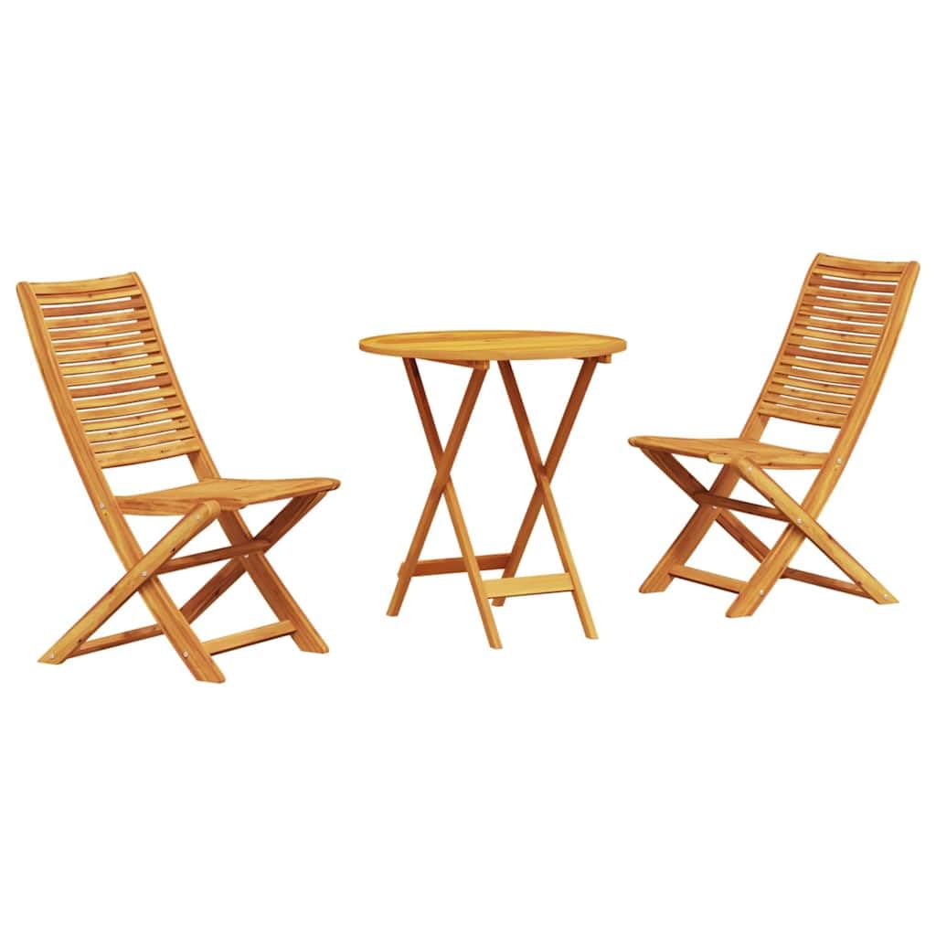 Set da bistro pieghevole da 3 pezzi, in legno di acacia massiccio, 60 x 60 x 75 cm, con cuscino salvaspazio, per piccoli balconi e terrazze, robusto set da giardino in legno per esterni e sala