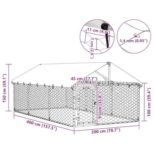 vidaXL Outdoor Hundezwinger Dach 400x200x150cm Hundekäfig Hundehaus Hundehütte