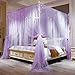 VETHIN 4 Corners Post Princess Bed Canopy Curtain Double Layer Cozy Drape Netting 4 Opening Mosquito Net for Girls & Adults Bedroom Decoration Accessories (Double Purple, 78