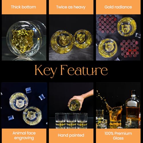 Image of Melbify Gold Wolf Whiskey Glass Gift Set | 4 pcs Set | 300 ml | Ultra-Premium | Gold-Bottomed | Imported | Luxurious | Ideal for Wedding Gifts, Anniversary, VIP and Corporate Gifts