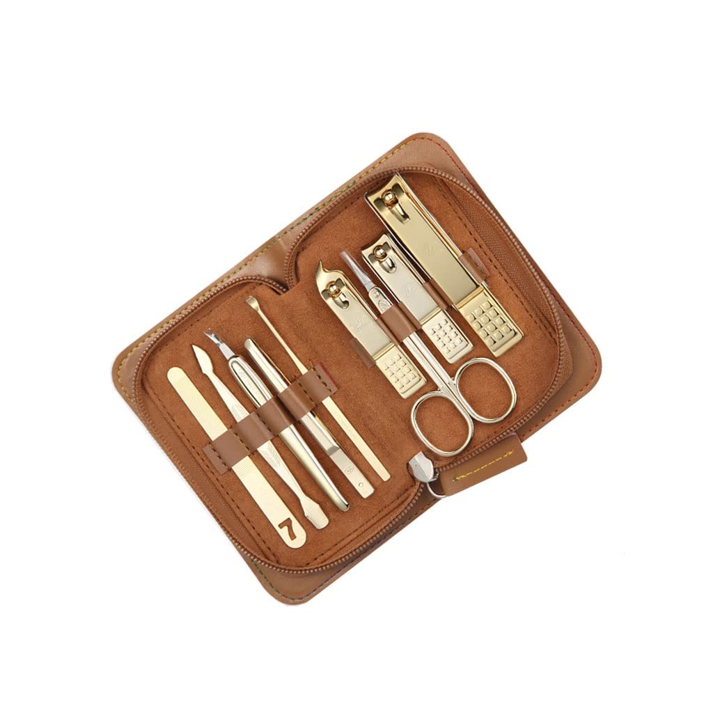 Juego de manicura, juego de uñas, juego de pedicura profesional for el hogar Juego de belleza de viaje portátil con estuche de cuero de PU de moda portátil (juego de 9 piezas) Kit de manicura (Color :