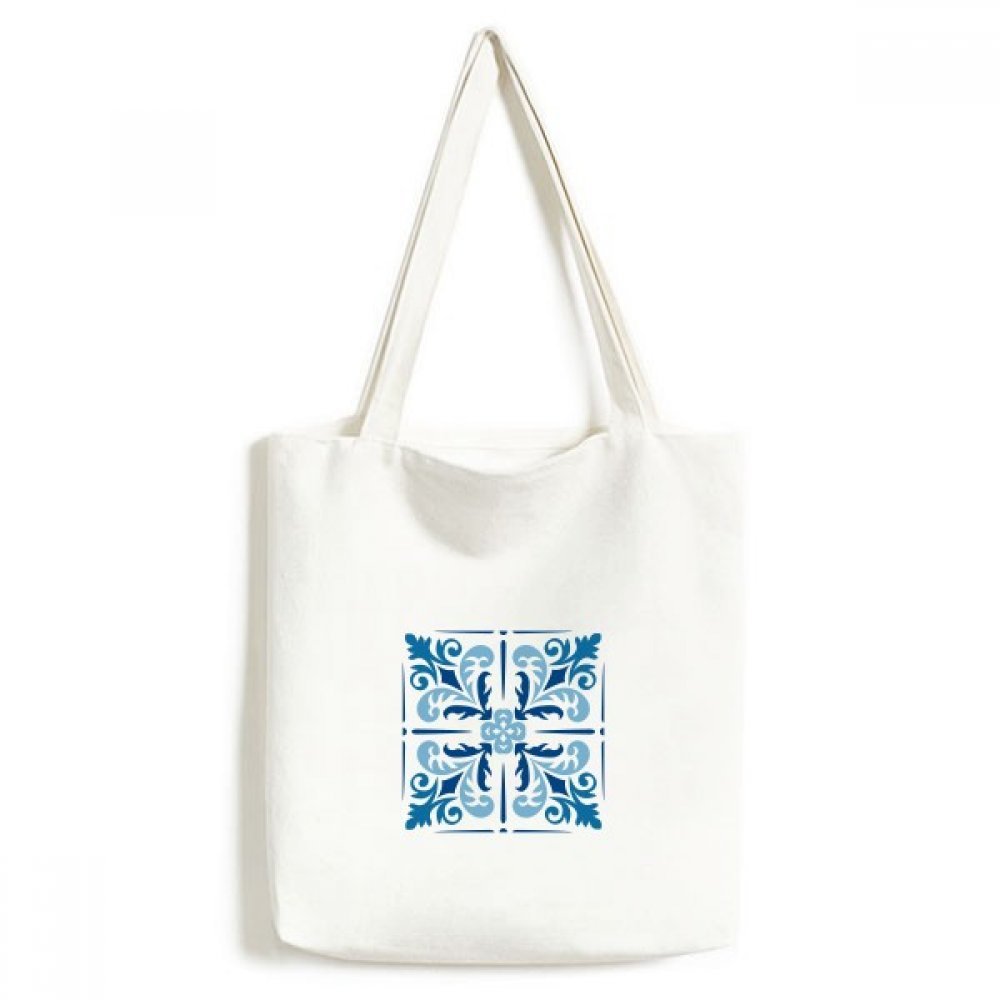 Cadeau sac de toile bleu maroc motif fleur décorative lavable