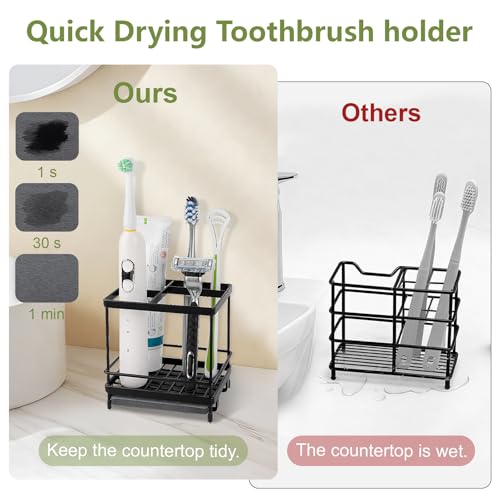 Carbon Steel Toothbrush Holders for Bathrooms, 5 Slots Kids Electric Tooth Brush and Toothpaste Organizer for Countertop, Shower, Vanity, Black