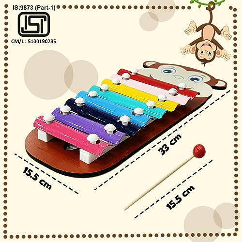 Image of Wembley Monkey Wooden Baby Xylophone for Kids Toys for 1+ Year Old Preschool Educational Learning Instruments Keyless Piano with 2 Sticks Musical Toy for Kids Girls Boy Children Non Toxic BIS Approved