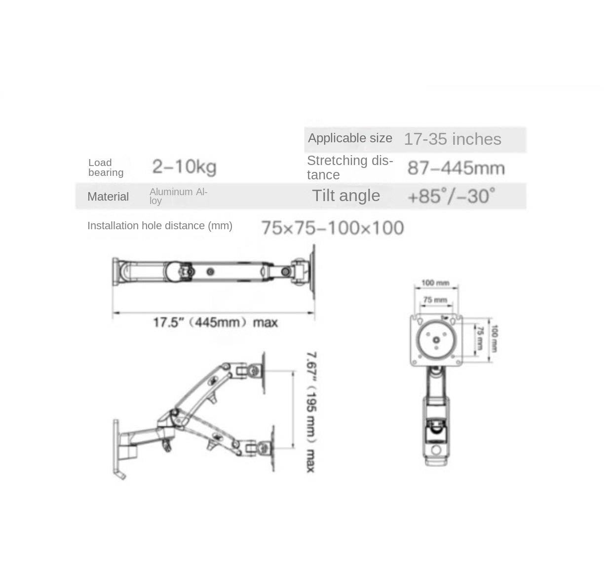 Supporto TV Supporto TV A Parete per da 17 A 35 Pollici, Ripiano Angolare Telescopico Che può Sostenere Fino A 10 kg, Angolo Regolabile Home Cinema