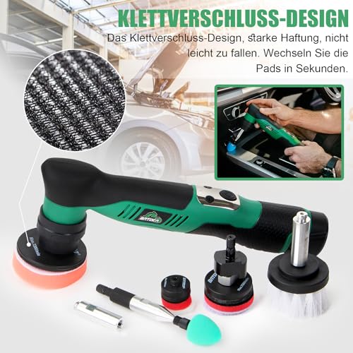 BATOCA S5 Mini Akku Poliermaschine, Rotations und Exzenter Poliermaschine, Auto Polierer Set mit 2 12V 2.0Ah Batterie, 25mm/50mm/75mm Polierteller, für die Autodetailing, Scheinwerfer Aufbereitung Set
